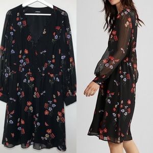 Express floral black longsleeve smocked midi dress
